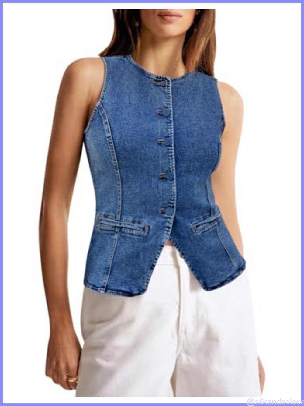 Women's Denim Vest Fitted Jean Shirt Sleeveless Button Up